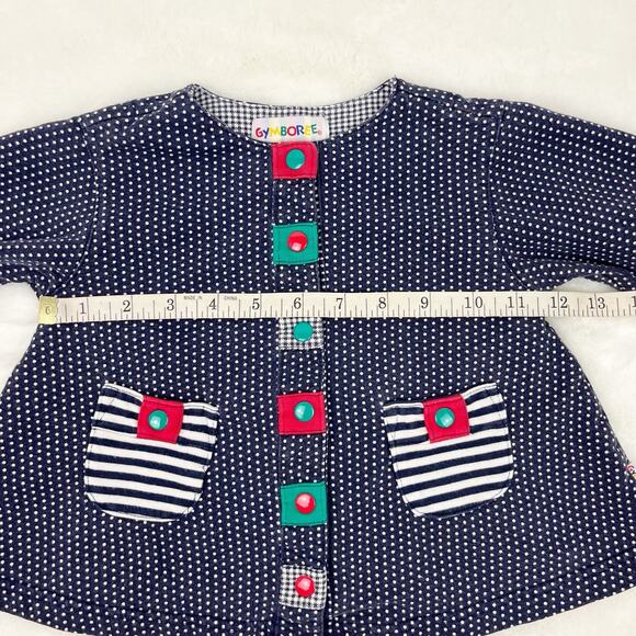 Vintage 90s Gymboree Girl Jacket Top Rainbow Tag Polka Dot Navy White XSmall - Picture 7 of 11